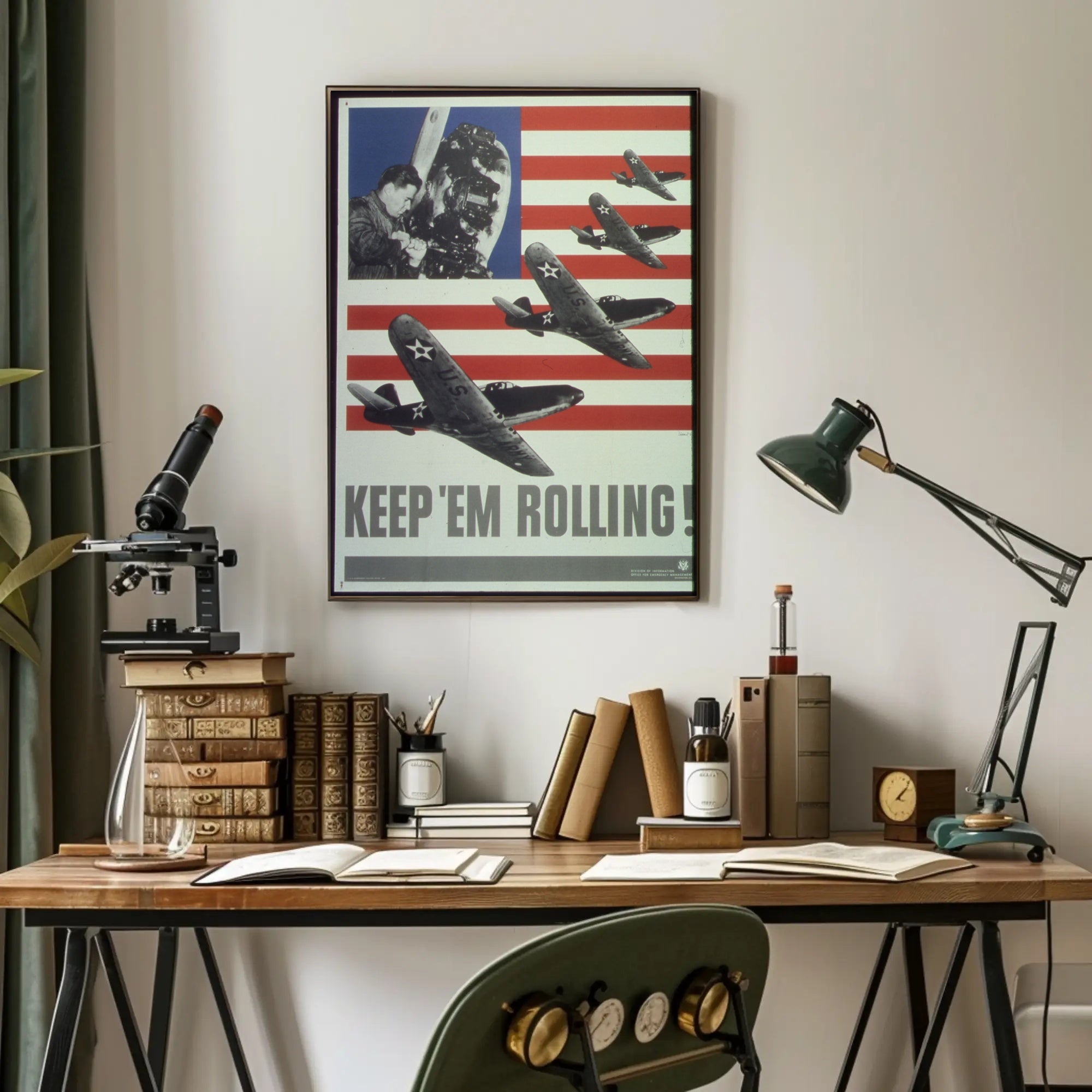 American Fighter Planes WWII Era Aviation Poster