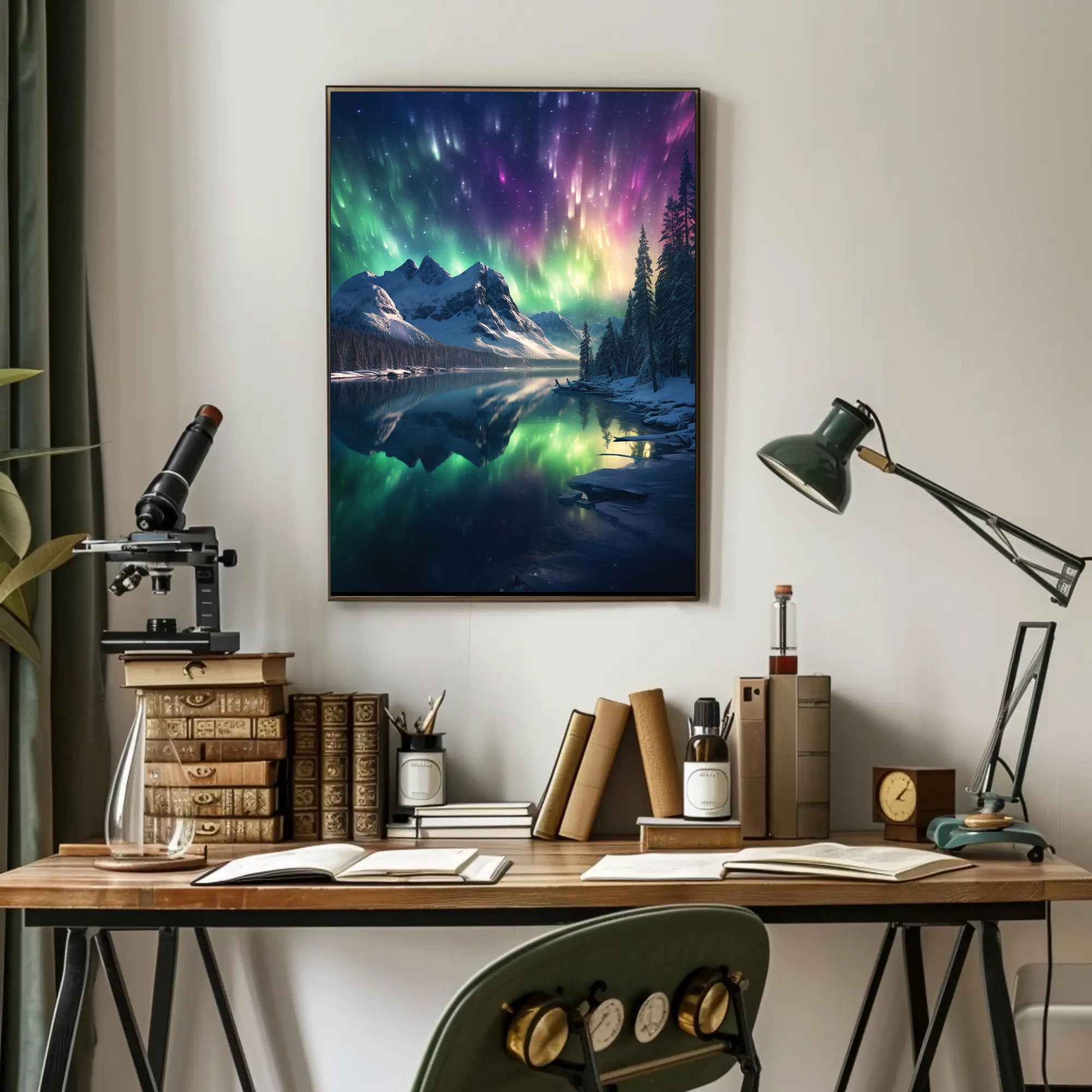 Serene Aurora Borealis Snowy Mountain National Park Poster