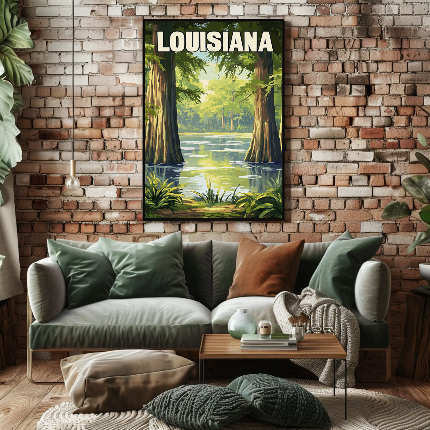 Louisiana - Bayou and Swamp Landscape Vintage Travel Poster