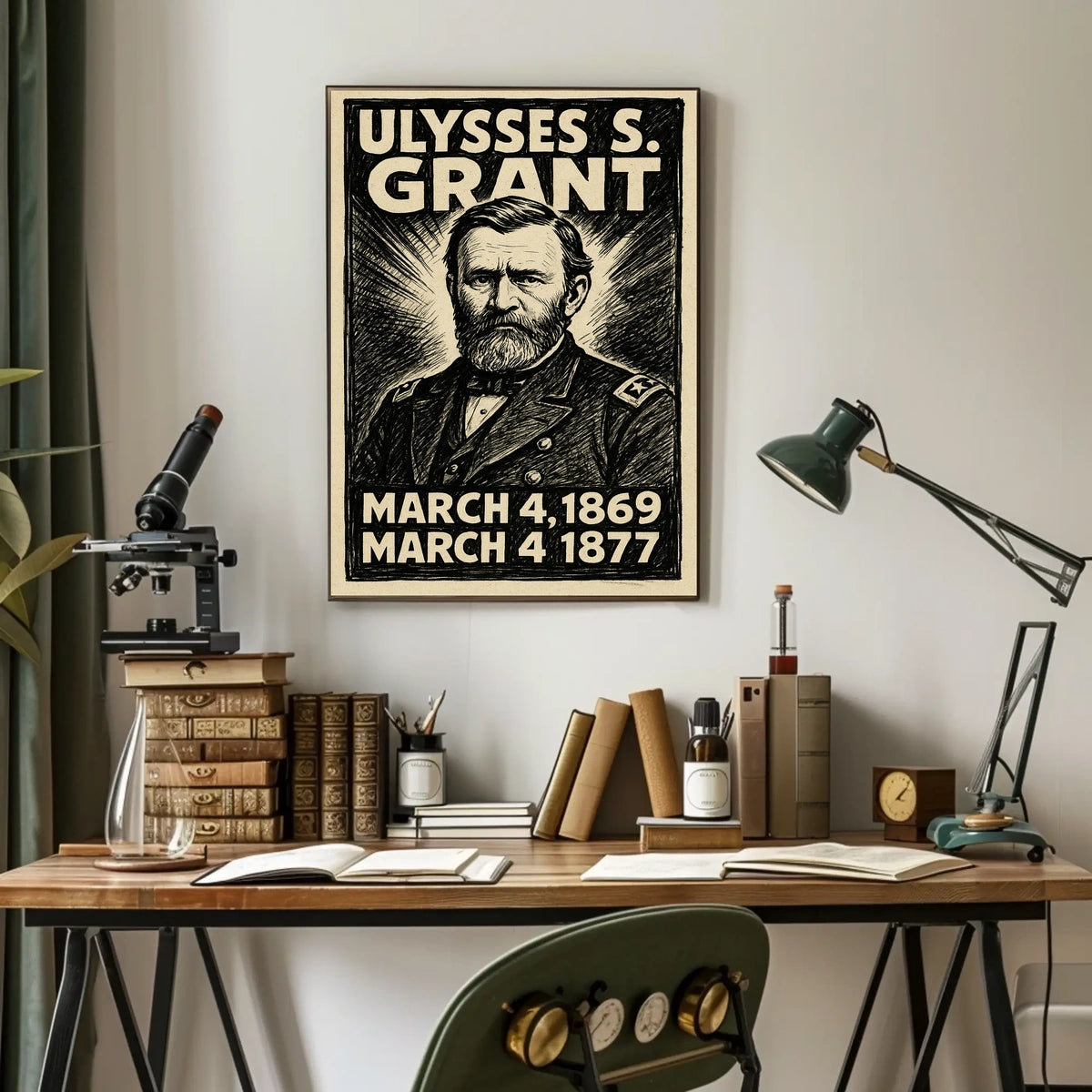 Ulysses S. Grant 18th President of the United States B & W Comic Sketch Poster