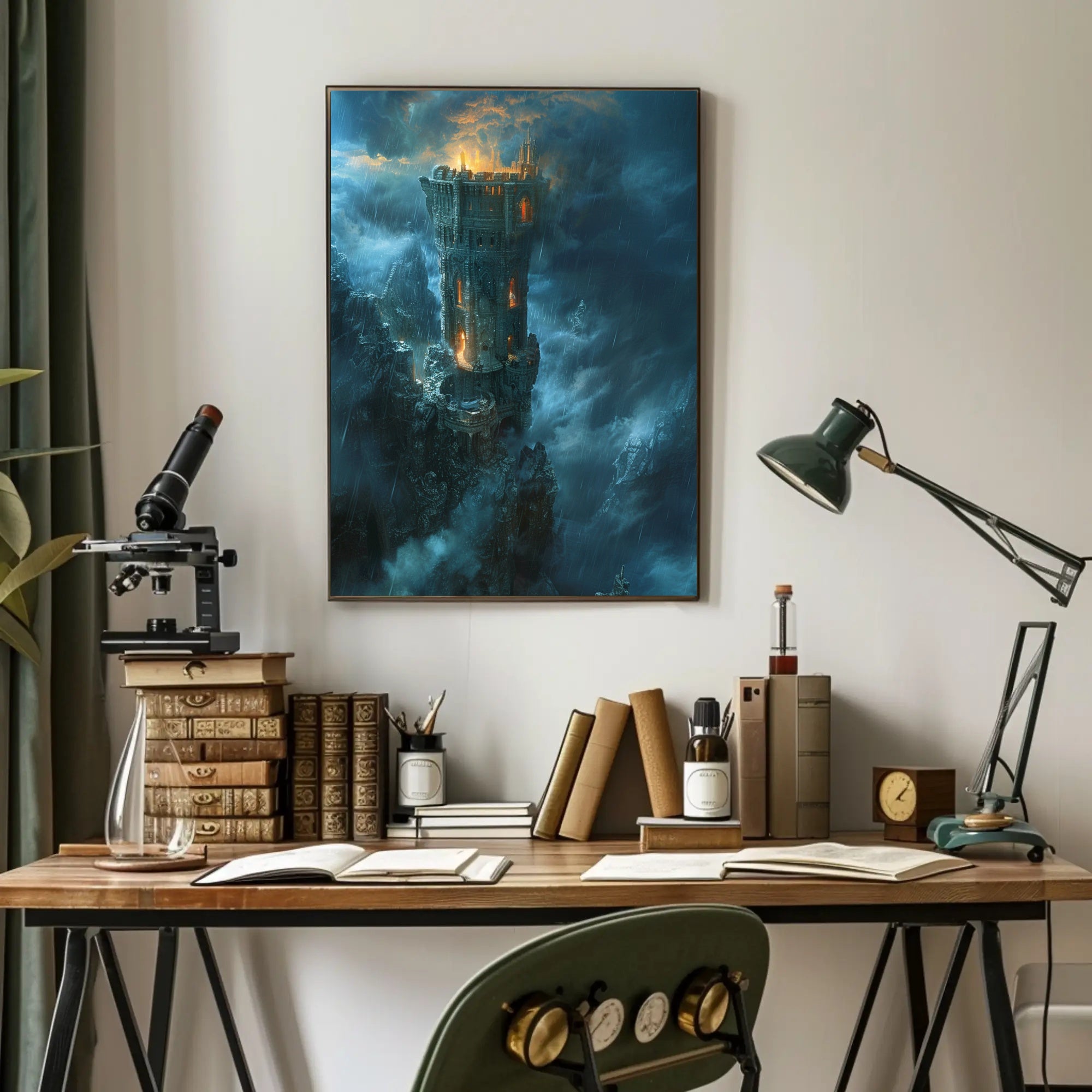 Towering Fortress in Majestic Mountains - Fantasy or Mythology Poster PosterGoat