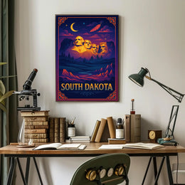 Mount Rushmore Night Poster Vintage South Dakota