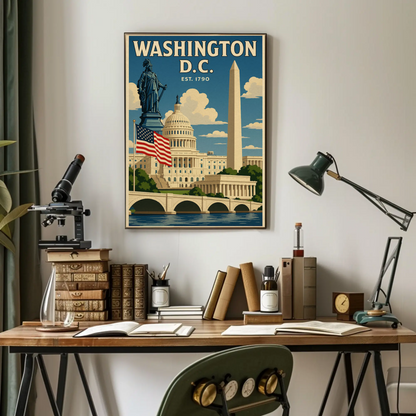 Washington DC Capitol Statue Obelisk Memorial Travel Poster