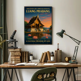 Luang Prabang Cultural Treasure Photorealistic Travel Poster