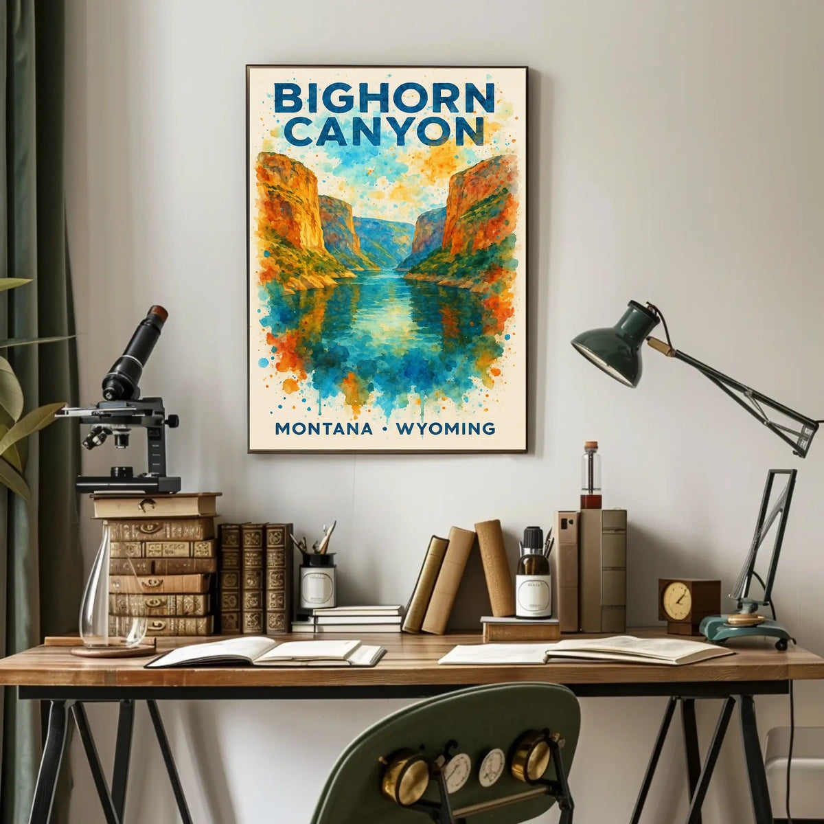Bighorn Canyon Watercolor Art Poster: Adventure Awaits