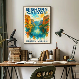 Bighorn Canyon Watercolor Art Poster: Adventure Awaits