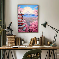 Traditional Pagoda with Cherry Blossoms Artful Cultural or Heritage Poster