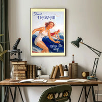 Hawaii Vintage Surfing Travel Artwork from the 1950s Travel Poster