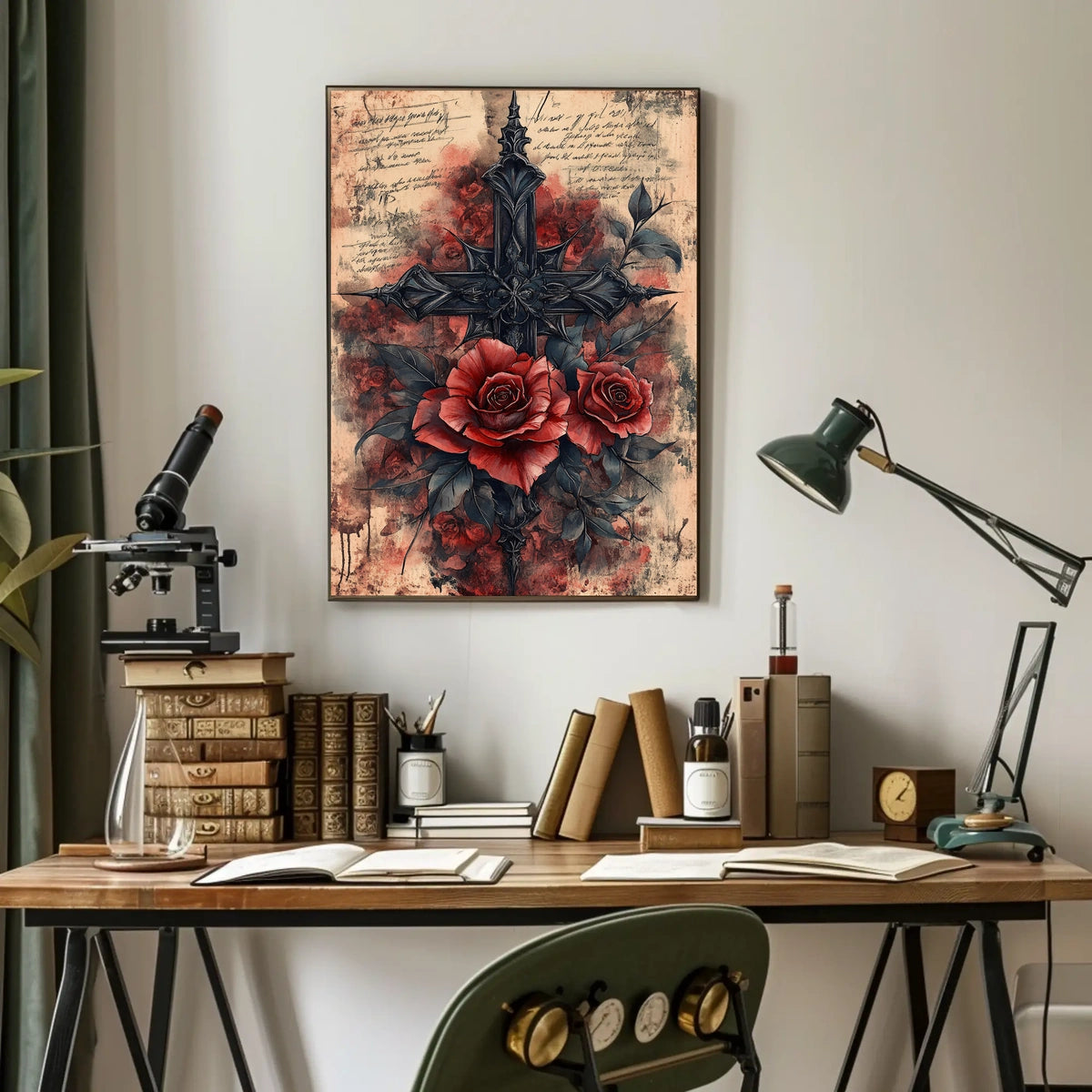 Gothic Roses and Cross Artistic Pop Culture Poster