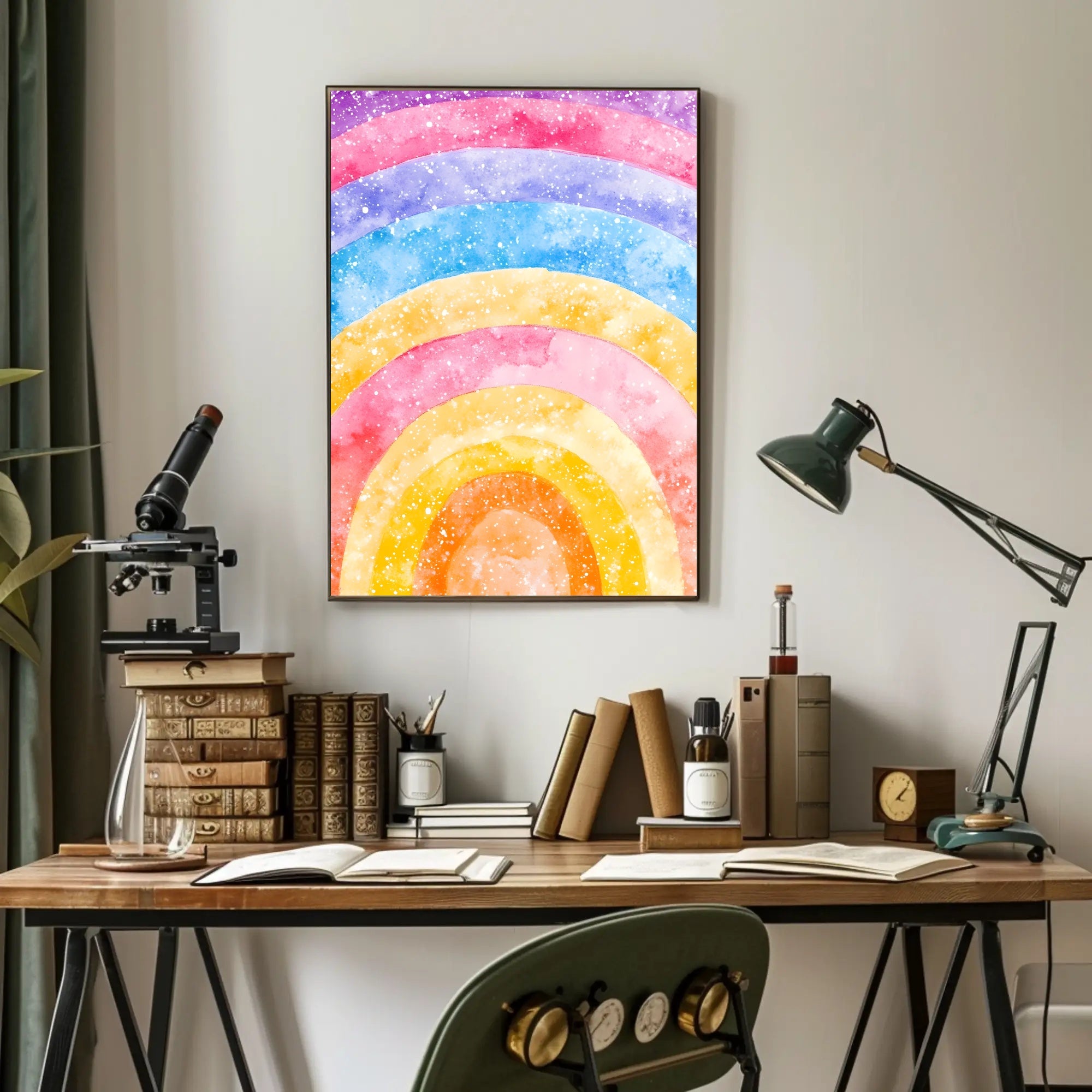 Rainbow Watercolor Poster Vibrant Nursery Wall Art