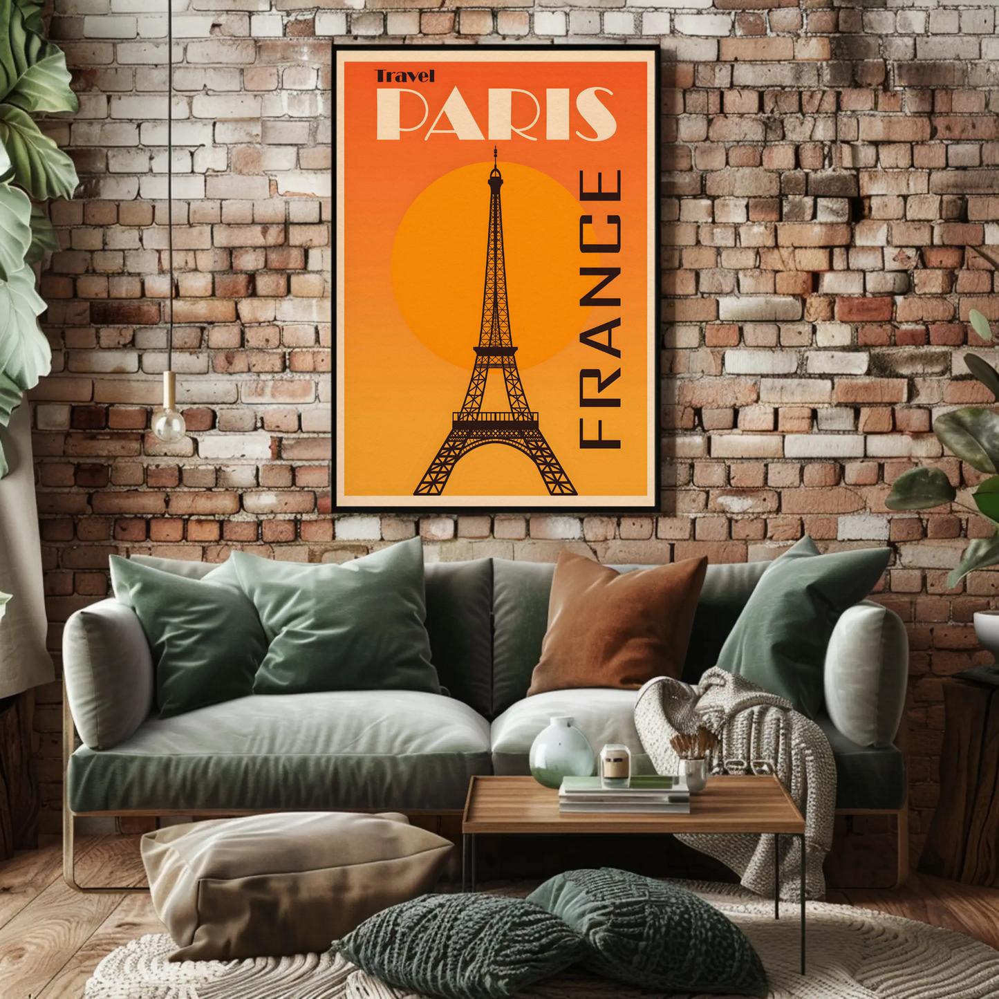 Travel Paris France Orange Eiffel Tower Poster