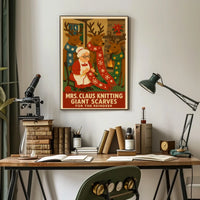 Mrs. Claus Knitting Giant Scarves Poster