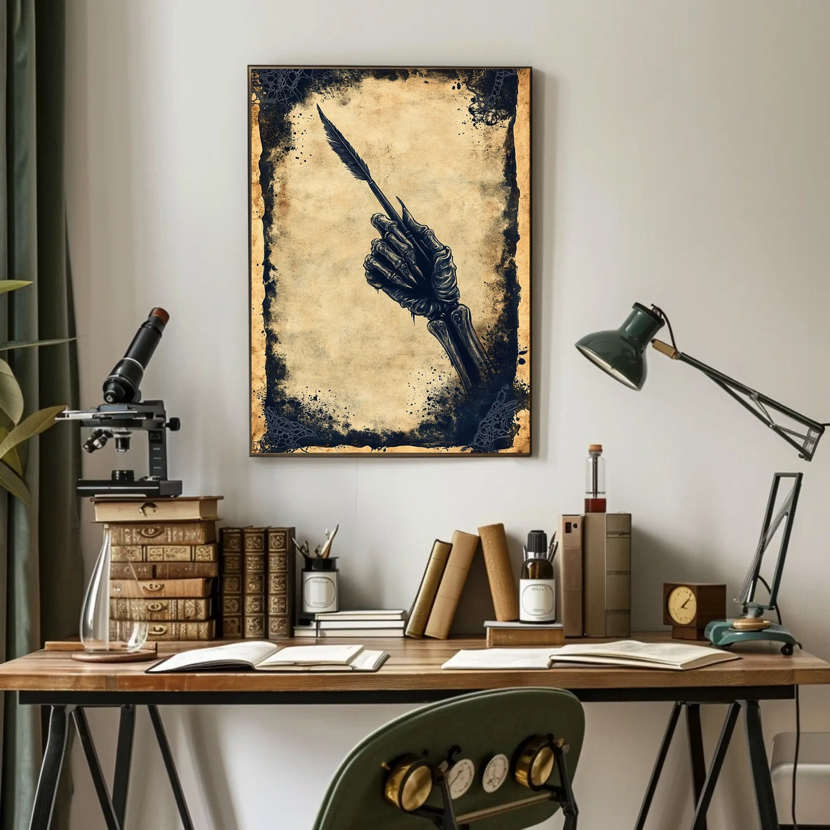 Quill Grasping Skeletal Hand Artistic Poster
