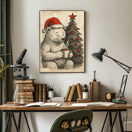 Festive Bear with Hot Cocoa Poster
