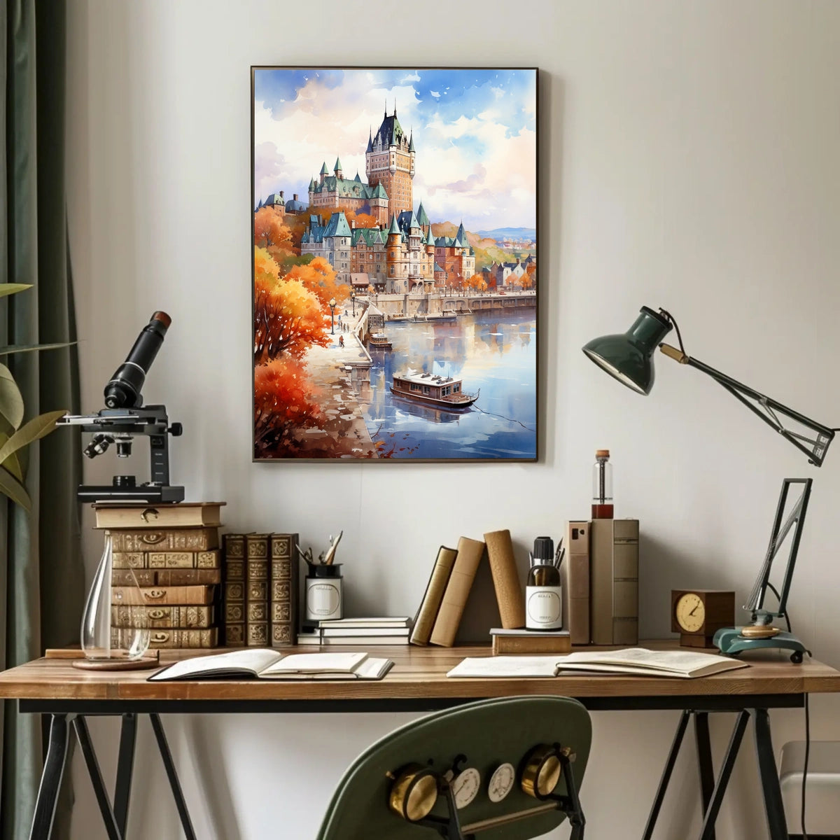 Castle Reflections on Tranquil Riverbank Travel Poster
