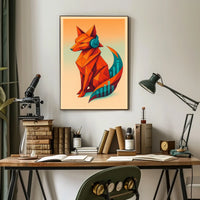 Geometric Fox With Headphones Poster