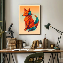 Geometric Fox With Headphones Poster