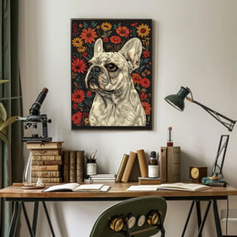 Floral Bulldog Portrait Poster