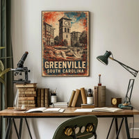 Greenville Clock Tower Vintage Heritage Cityscape Poster