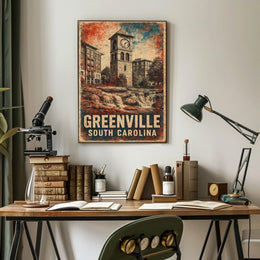 Greenville Clock Tower Vintage Heritage Cityscape Poster