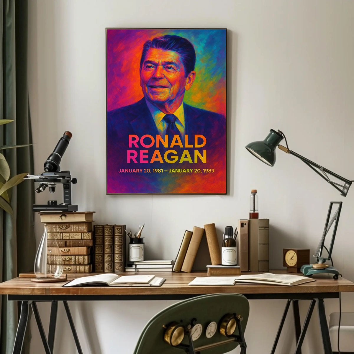 Ronald Reagan 40th President of the United States Neon Gradient Overlay Poster