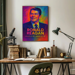 Ronald Reagan 40th President of the United States Neon Gradient Overlay Poster