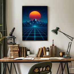 Retro-Futuristic Synthwave Landscape Art Poster Futuristic Sci-Fi Poster