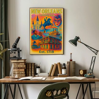 New Orleans Louisiana Mardi Gras Historic French Quarter Travel Poster