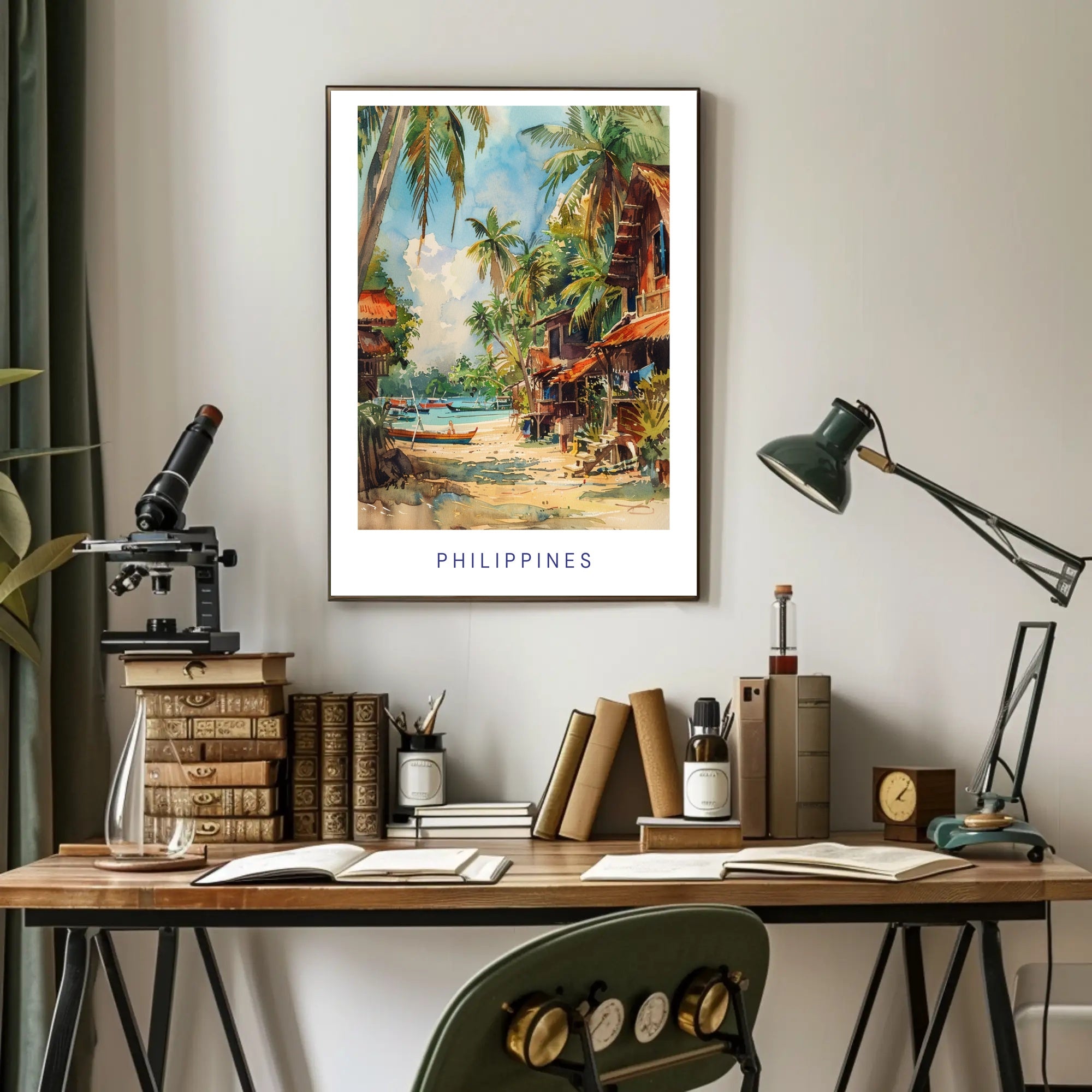Tropical Coastal Serenity in Watercolor Travel Poster PosterGoat