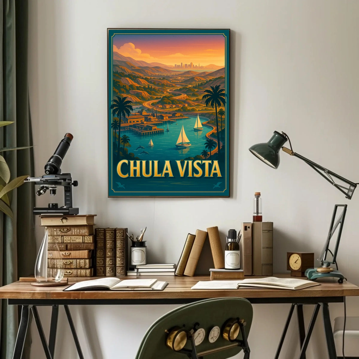 Chula Vista Scenic View Vintage Coastal Sailboats Poster