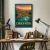 Chula Vista Scenic View Vintage Coastal Sailboats Poster