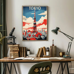 Tokyo Tower Retro-Futuristic Travel Poster