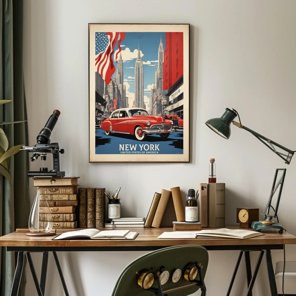 New York City Skyline Travel Poster Vintage Wall Art