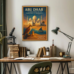 Abu Dhabi Vintage Travel Poster Celebrating Heritage and Modernity