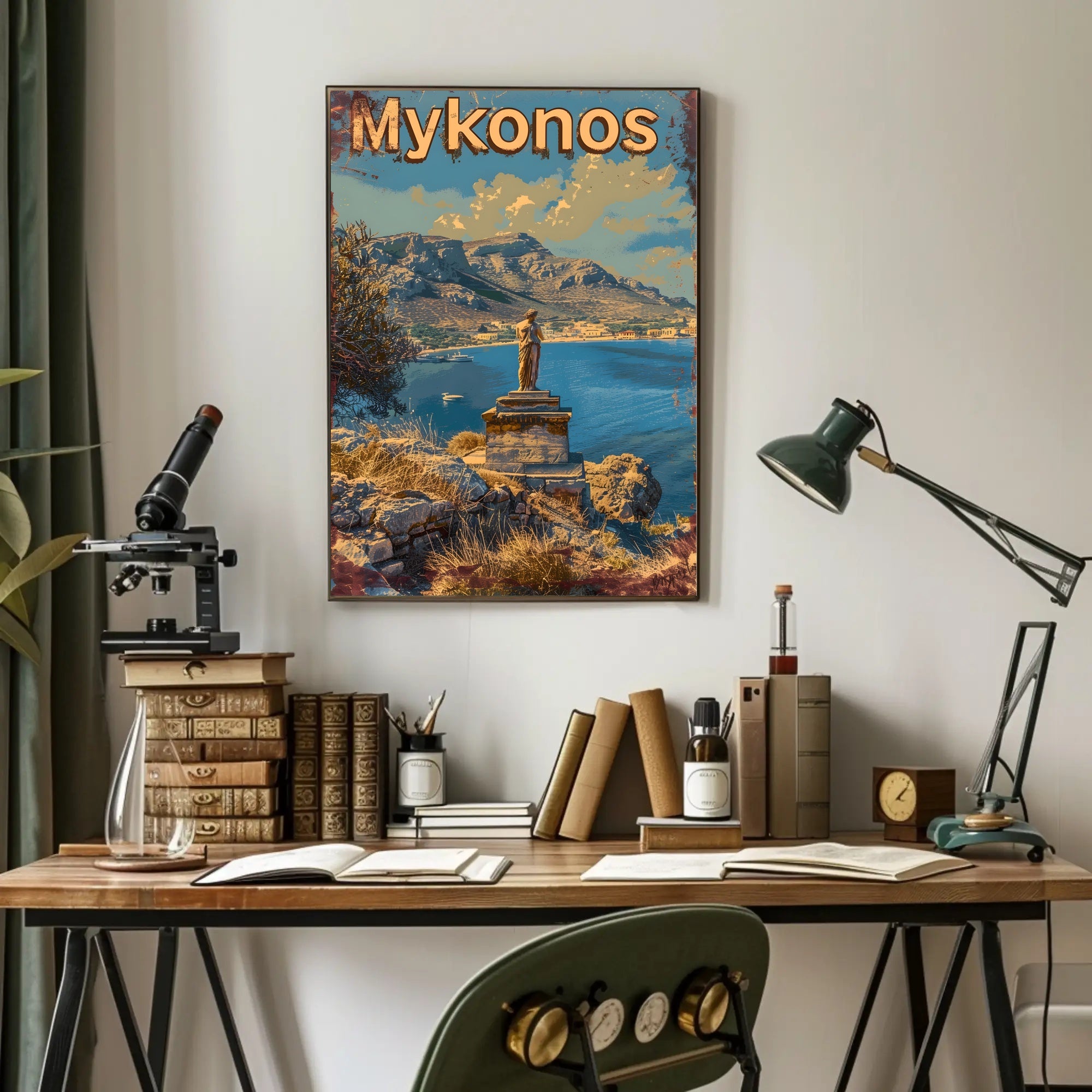 Scenic Mykonos Vintage Travel Art Poster