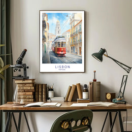 Lisbon Tram Vibrant Cityscape Travel Poster PosterGoat