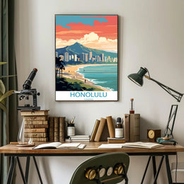Honolulu Coastal Cityscape Art: Urban or Cityscape Poster