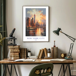 New York City Sunset Skyline Urban or Cityscape Poster PosterGoat