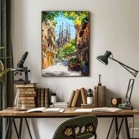 Spain Barcelona Sagrada Familia Street View City Poster