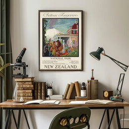 Chateau Tongariro Travel Poster Vintage New Zealand