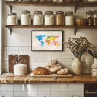 Vibrant Watercolor World Map Poster for Art Lovers