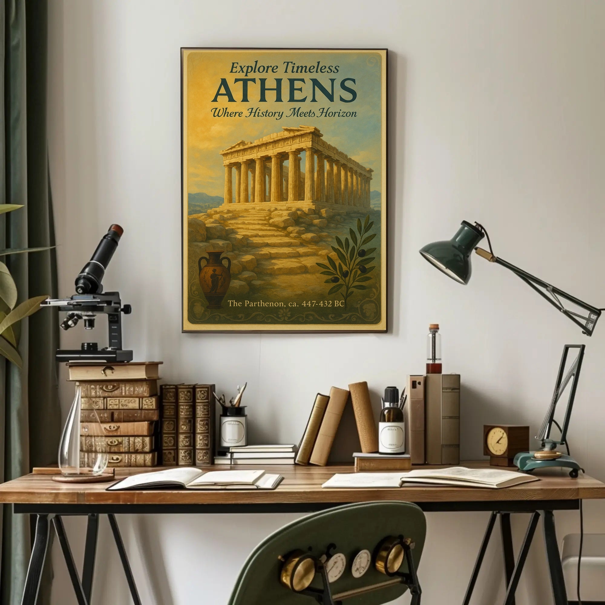 Parthenon Vintage Athens Travel Art Poster