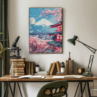 Mount Fuji Cherry Blossom Pagoda Art Print