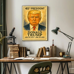 Donald Trump 45th President of the United States Exaggerated Cartoon Sketch Poster