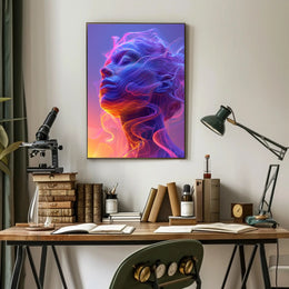 Vibrant Surreal Face with Futuristic Design Artistic Poster PosterGoat