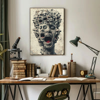 Surreal Faces of Anguish Art Poster Print PosterGoat