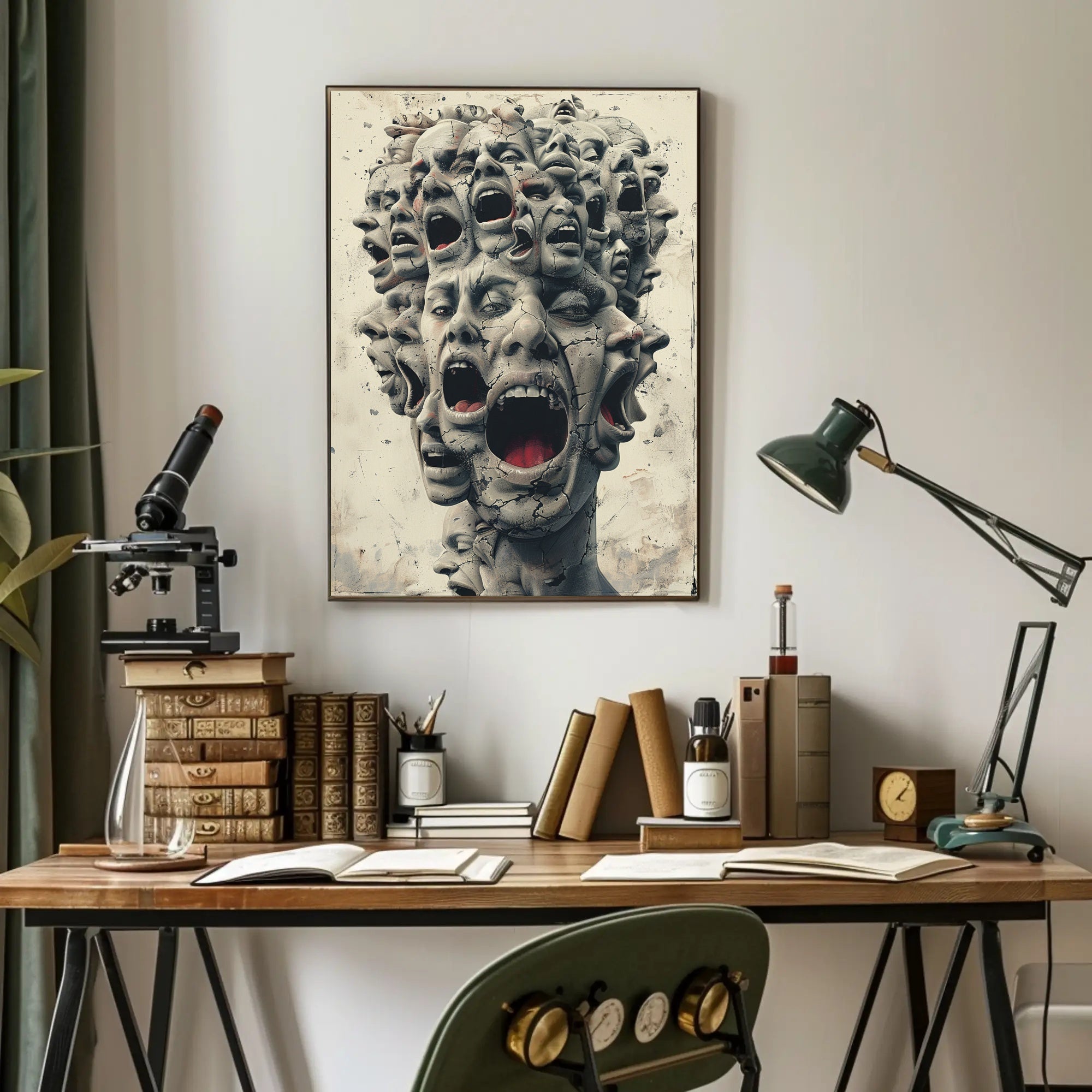Surreal Faces of Anguish Art Poster Print PosterGoat