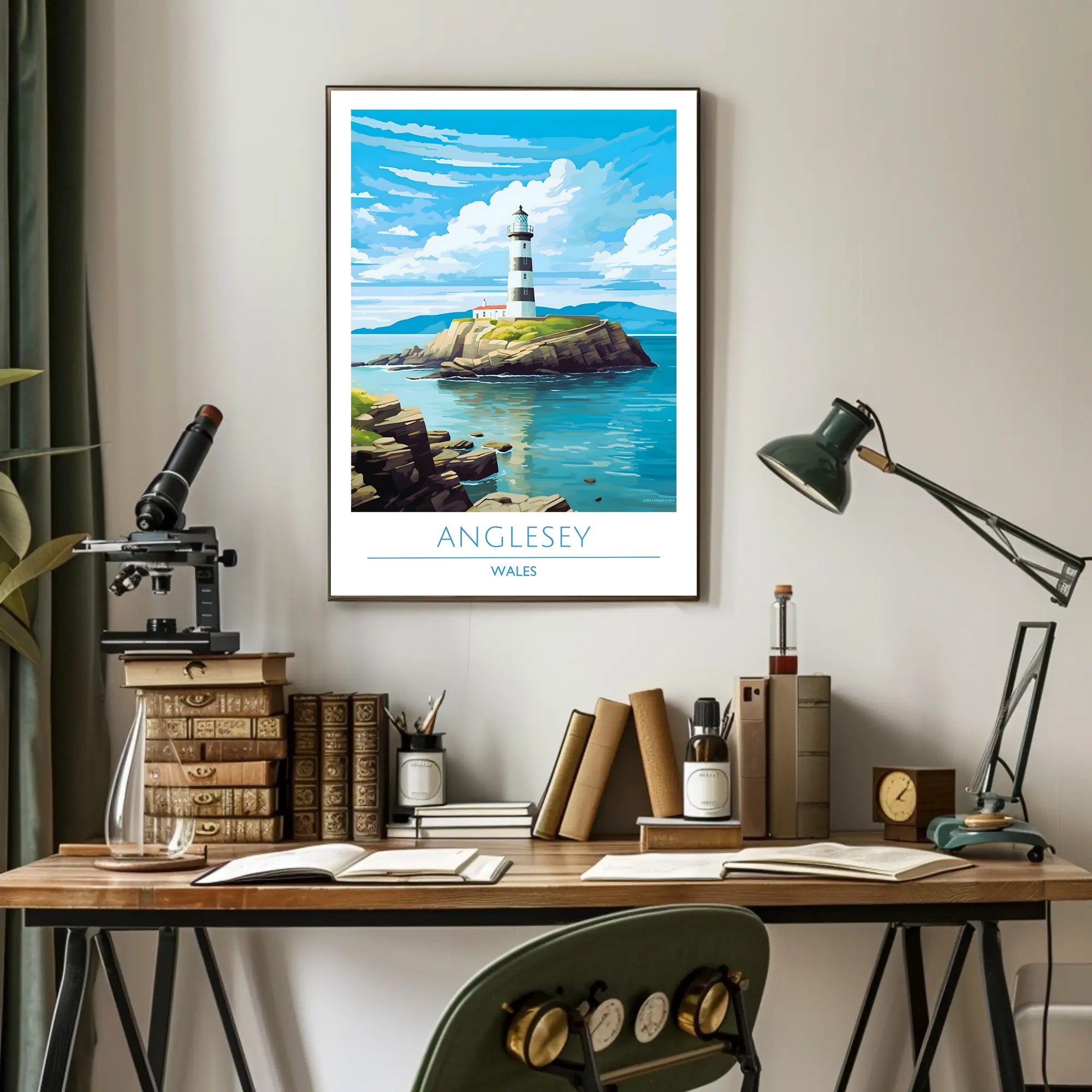 Scenic Lighthouse Art Print: Explore Wales Travel Poster