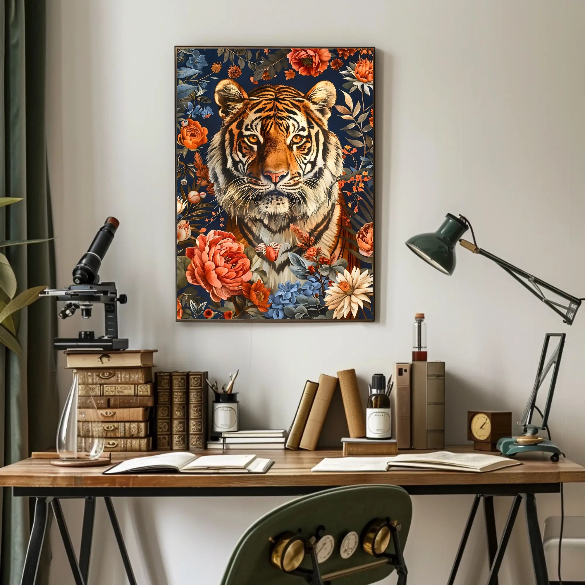 Majestic Tiger Wall Art Amidst Blossoms