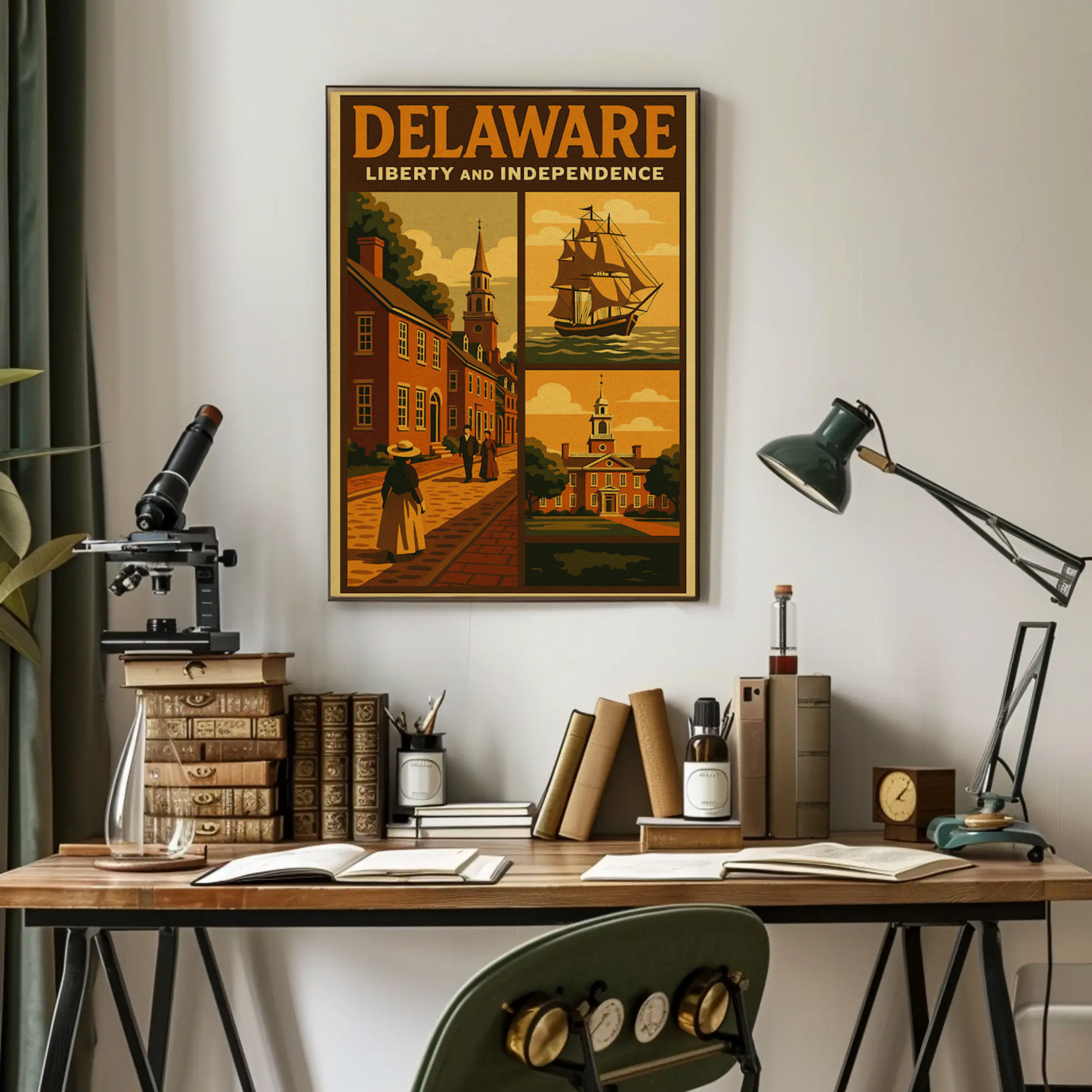 Delaware Liberty Historic Street Ship Travel Poster